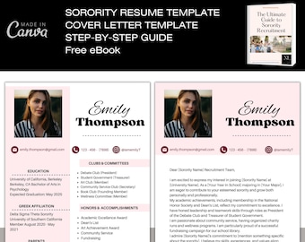 Land Your Dream Sorority w/ Our Recruitment Resume Template w/ Photo and Cover Letter  | Canva Editable | BONUS: Ultimate Recruitment eBook