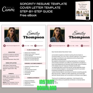 Consiga la hermandad de mujeres de sus sueños con nuestra plantilla de currículum de reclutamiento con foto y carta de presentación / Canva editable / BONIFICACIÓN: libro electrónico definitivo sobre reclutamiento
