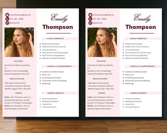 Sorority Resume Template with photo, Sorority recruitment, Sorority Resume and Cover Letter - 2 options, word and google docs