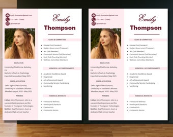 Sorority Resume Template with photo, Sorority recruitment, Sorority Resume and Cover Letter - 2 options, word and google docs