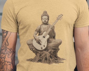 Guitarist Zen Buddha t-shirt, Guitar Lovers Gift for Guitarist, Buddha Shirt, Buddha Playing Guitar, Guitar Meditation Shirt