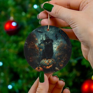 Adorno vintage de gato negro para Halloween / Decoración retro de gatito