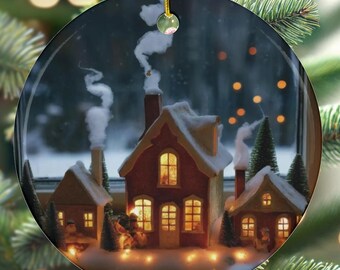 Glitter House Christmas Village Ornament | Ceramic Tree Decor