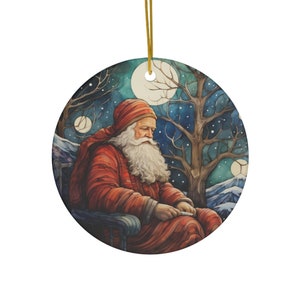 Father Christmas Moon Ceramic Circle Ornament | Santa Claus Ornament | House Warming Gift | Hostess Gift | First Christmas Ornament