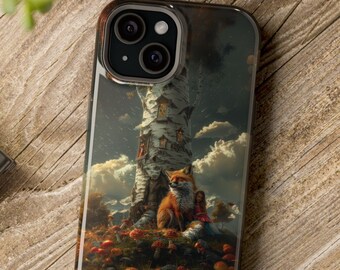 Fox Fairy House and Girl MagSafe Case Cottage Core | iPhone 15 14 13 Faerie Phone Case | Fairy Core Birch Tree Design MagSafe Tough Cases