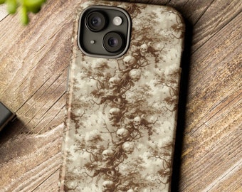 Funda para teléfono con calavera espeluznante Toile De Jouy / Funda para teléfono de regalo para amantes del terror / Funda para teléfono de Halloween / iPhone 15 galaxy S24 Pixel Skeletons