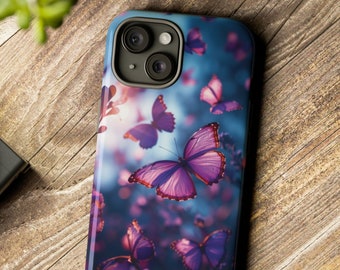Paarse vlinders telefoonhoesje voor iPhone 15 14 13 Pro Max 12 Mini XR 7 8 SE S23 esthetische vlinder case Galaxy S24 pixel bloemen natuur