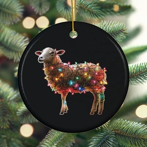 Barnyard Christmas Sheep Christmas Ornament | Farm Animal Christmas Lights Lamb Ornament | Farm Lover Ornament | Lamb Country Farm Tree