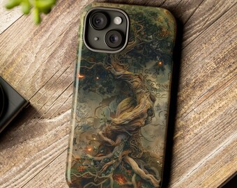 Mystic Tree Celtic Phone Case Fairy Core Vintage Tree of Life Fantasy Art | iPhone 15 14 13 Earthy Phone Case Norse Tarot Case Witch Case