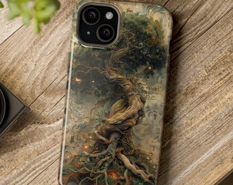 Mystic Tree Celtic MagSafe Case Fairy Core Vintage Tree of Life Fantasy Art | iPhone 15 14 13 Earthy Phone Case Norse MagSafe Tough Case