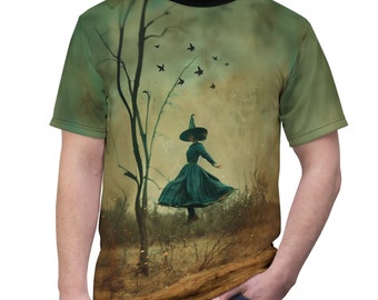 Vintage Witch Magic All-over Shirt / Regalo para brujas / Regalos de brujas / Bruja flotante / Bosque de hadas / Camiseta de fantasía / Magia de perra bruja