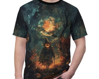 Halloween-shirt vogelverschrikker | Cadeau voor Halloween-liefhebbers | Vintage spookachtig T-shirt | Griezelig Jack-O-Lantern Sleepy Hallow Scary Shirt Full Moon