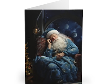 Long Winter's Nap Christmas Greeting Cards (5 Pack) | Cute Santa Christmas Card Set | Night Before Christmas | Santa Claus Father Christmas