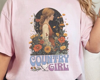 Country Farm Girl Gift for Farmer's Daughter Shirt Tractor Sunflower Lover Gift for Garden Mom Farmer's Market Garden Gift Tee Farm T Shirt