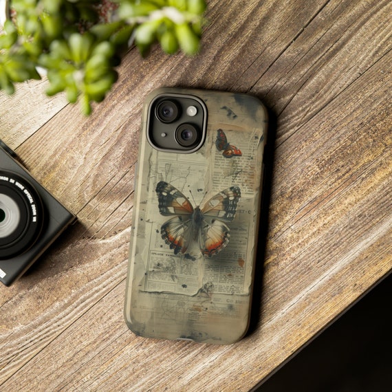 Vintage Collage Butterfly Phone Case For iPhone 15 14 13 Pro Max 12 XR Scrapbook Butterfly Collage Galaxy S24 Retro Butterflies Case