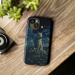 White Wolf and Fireflies Phone Case | Wolf Lovers Gift Phone Case | Firefly Phone Case Fantasy Art Daisy Spirit Animal | Wolf Iphone