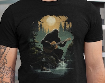 Sasquatch Playing Guitar Shirt | Bigfoot Hide and Seek | Squatch Nature t-shirt | Believe in Yeti Shirt | Campfire Shirt
