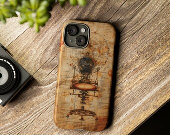 Da Vinci Time Machine Phone Case For iPhone 15 14 13 Pro 12 XR Time Traveler Blueprints Galaxy S24 Time Lord Collage Case