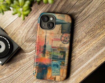 Vintage UFO Collage Phone Case For iPhone 15 14 13 Pro Max 12 XR 7 SE Empire State Collage Case Travel Samsung Galaxy Alien Collage Case