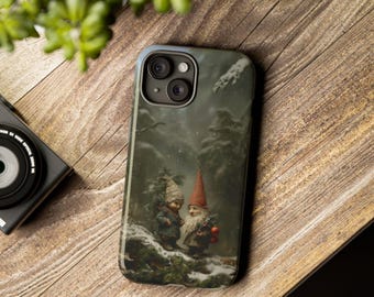 Phone Case, Winter Gnome Friends Christmas Forest Tough Case, Holiday Protective Cover, Festive Snowy Woods Phone Accessory, Cute Xmas Gift