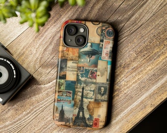 Vintage UFO Collage Phone Case For iPhone 15 14 13 Pro Max 12 Mini XR 7 SE Eiffel Tower Collage Case Spaceship Galaxy S24 Roswell Case