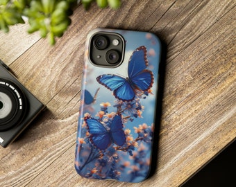 Blauwe Vlinder Telefoonhoesje Voor iPhone 15 14 13 Pro Max 12 Mini XR 7 8 SE S23 Esthetische Vlinder Case Galaxy S24 Pixel Bloemen Natuur