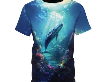 Giant Whale All-over Shirt | Gift for Scuba Divers | Sperm Whale Scuba Diving T-shirt | Underwater Scuba Scene Shirt | Gift for Whale Lovers