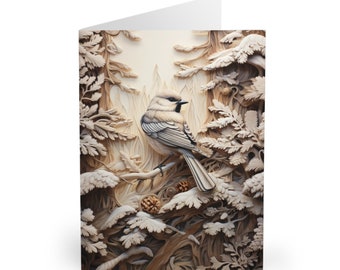 Winter Chickadee Christmas Greeting Cards (5 Pack) | Chickadee Christmas Card Set | Bird Lover | Greetings | Songbirds