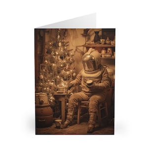 Griezelige retro robotkerstkaarten (5 stuks) | Kerstkaartenset jaren 50 robot | Grappige kerstkaart | Sci-fi-wenskaart