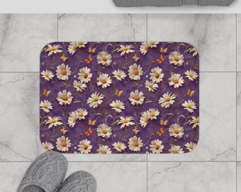 Frosting Purple Daisy Bath Mat | Cute Bath Mat | Retro Bath Mat | Daisy Bath Mat | Butterfly Bath Mat | Boho Bath Mat Butterflies Bath Decor