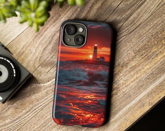 Lighthouse Sunset Phone Case For iPhone 15 14 13 Pro Max 12 XR 7 Lighthouse Beach Phone Case Galaxy S24 Pixel Beach Sunset Case