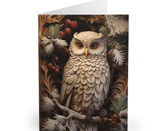 Winter Owl Christmas Greeting Cards (5 Pack) | Owl Christmas Card Set | Winter Scene Card | Owl Lovers | Winter Forest