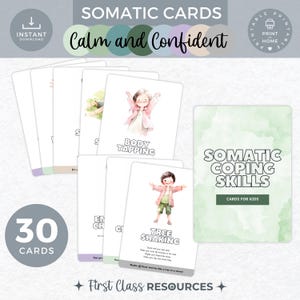 Capacités d'adaptation somatiques pour les enfants, 30 cartes imprimables, stratégies d'apaisement de la pleine conscience et de la régulation des émotions, PDF 5 x 7 pouces