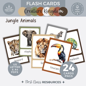Jungle Animals Flashcards, Safari Animal Learning Cards, Preschool Jungle Theme Classroom Decor Animal Matching Game, Montessori Flash cards
