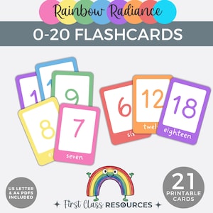 Count to 20 numbers flashcards, 0-20 Number Cards, Digital Download, Printable Number Flash Cards, Numeral Recognition 1-20 maths activity