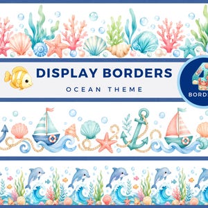 Bordo a tema oceano, bordo stampabile per bacheca, decorazioni per l'aula a tema sottomarino, risorse per insegnanti, decorazione per esposizione di vita marina