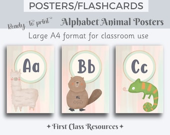 Décoration de la salle de classe, affiches de l'alphabet, alphabet animaux à imprimer, affiche de l'alphabet animaux, cartes mémoire de l'alphabet, décoration d'école à la maison