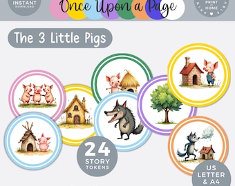 Three Little Pigs Story Tokens, Fairytale Sequencing Cards Story Retelling for Kids Literacy Center Activities Homeschool Storytelling Props