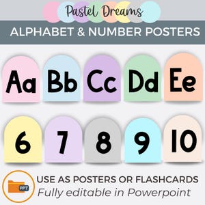 Pastel Alphabet and Number Posters Bundle, Editable A-Z & 1–20 Display, Pastel Classroom Decor, Preschool Learning, Soft Nursery Wall Art