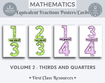 Equivalent fraction posters Volume 2,  fractions display, maths working wall, Educational Poster, Fractions Printable, Classroom Posters