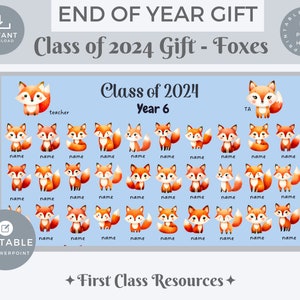 Presente de fim de ano para alunos, impressão editável, classe Foxes de 2024, presente de classe, presente de aluno, presente de professor, classe de 2024, presente para professor