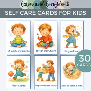 Tarjetas de autocuidado para niños, recurso para el rincón de la calma, indicaciones para la regulación emocional, actividad de bienestar, recursos visuales terapéuticos, tarjetas SEL para niños