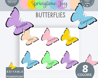 Editable Butterfly Classroom Name Tags Labels, Editable printable student Desk Name Plates Teacher Resource, Spring Classroom Decor