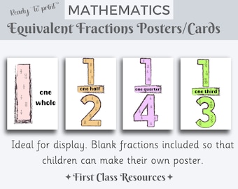 Equivalent fraction posters, fractions display, maths working wall, Educational Poster, Fractions Printable, Classroom Posters, Equivalence