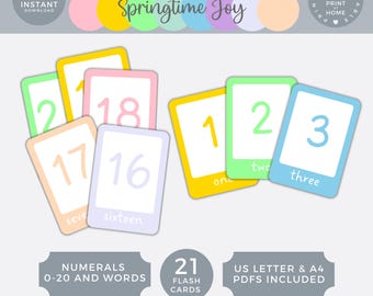 Count to 20 numbers flashcards, 0-20 Number Cards, Digital Download, Printable Number Flash Cards, Numeral Recognition 1-20 maths activity