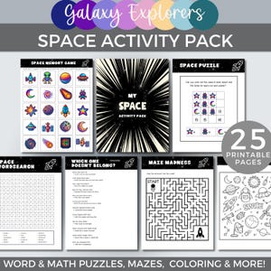 Ruimteactiviteitenpakket, buitenruimte leermateriaal voor thuisonderwijs, werkbladen en printables voor kinderen, STEM-leren, leuke activiteiten van 5-9 jaar