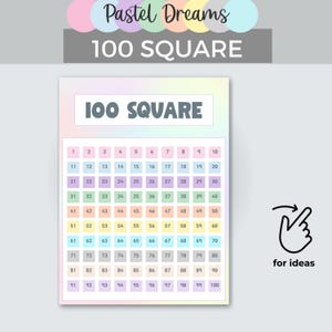 Póster de contar hasta 100, imprimible en 100 cuadrados con temática pastel, tabla de números del 1 al 100, decoración para el aula, exhibición de matemáticas, recurso para docentes, educación en casa