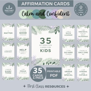 Tarjetas de afirmación de calma y confianza, mentalidad de pensamiento positivo para niños, mentalidad de crecimiento imprimible, autoestima, atención plena, decoración del aula