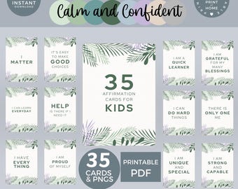 Calm & Confident Affirmation Cards, Positive thinking Mindset for Kids, Growth Mindset Printable, Self-Esteem, Mindfulness, Classroom Decor