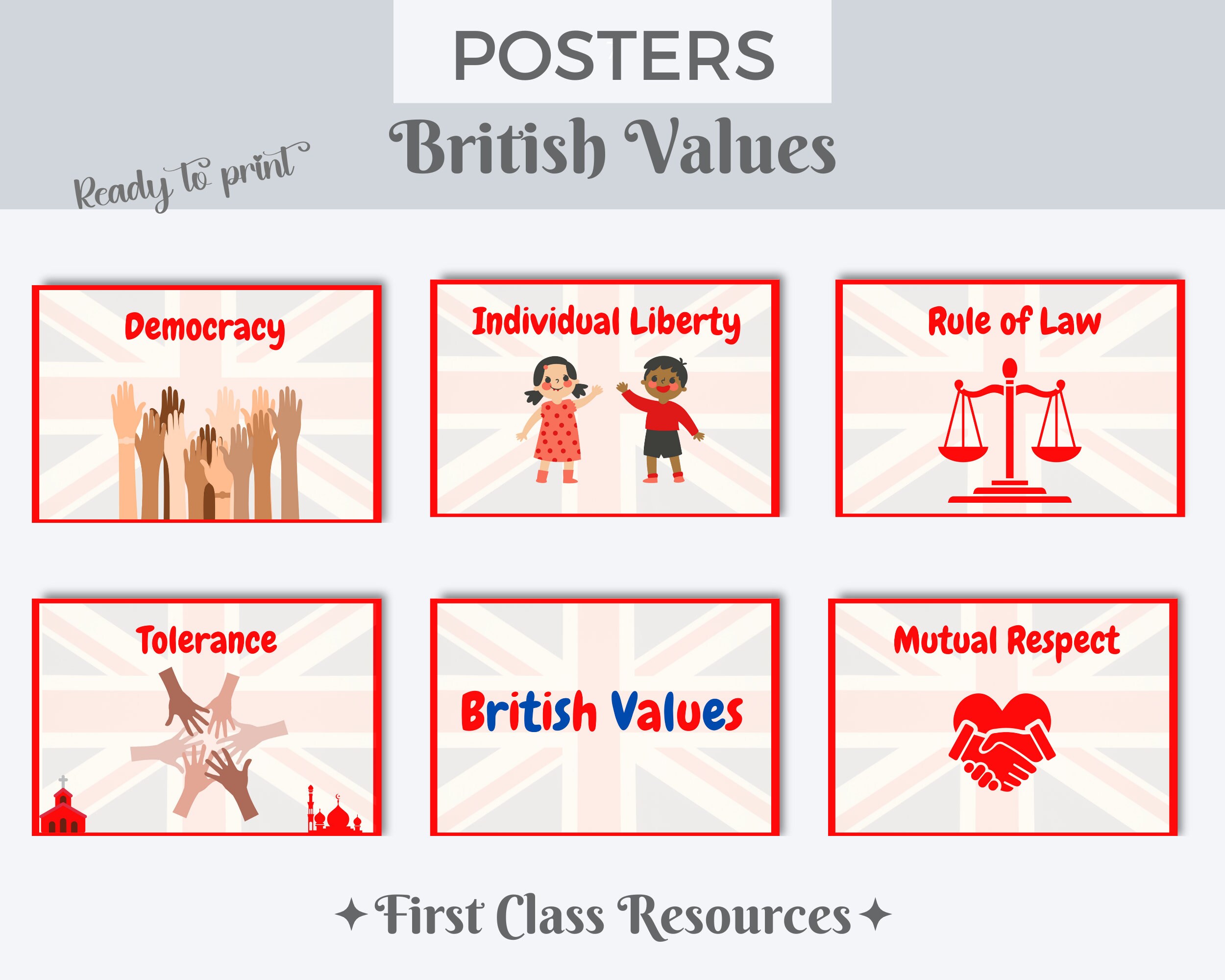 British Values Classroom Posters Set Of 6 Democracy Liberty 